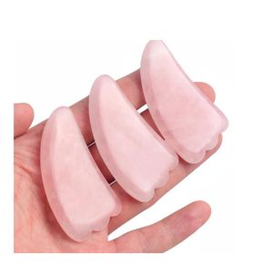 Plaque de Guasha en Quartz Rose, corne de qualité thérapeutique, pierre naturelle, outil de Massage du visage Gua Sha pour SPA Acupuncture BJ