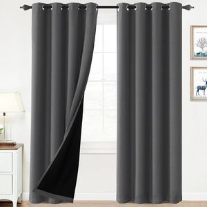 Rideaux 100 % occultants à isolation thermique pour chambre à coucher avec doublure noire, panneaux de rideaux à œillets assombrissants et réduisant le bruit pour toute la pièce, 240119