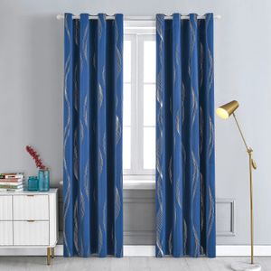 Rideau thermique à isolater pour chambre à coucher avec une vague d'impression argentée motif rayé noir drapes panneaux de blocage lumineux 240422