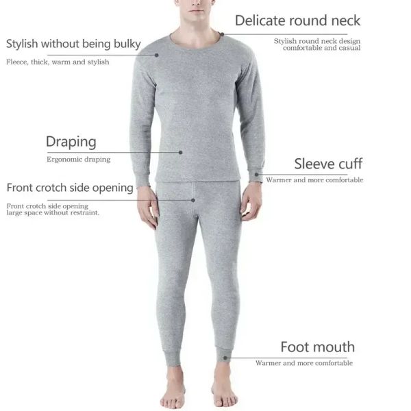 Thermal Men Underwear Johns Shirt Bottom Vêtements épaisses Hiver intérieure 2pcs épaissis de combinaison usure pour le pyjamas long Pajamas Basic