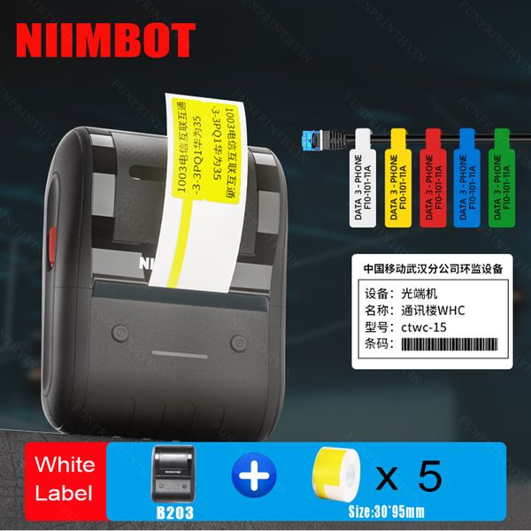 Impresora de etiquetas de papel térmico Niimbot B203 más 5 rollos portátil de mano Mini etiqueta Color Cable etiqueta precio 230504