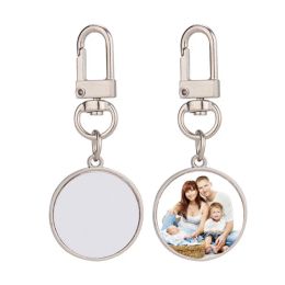 Thermische transport UPS DIY Sublimatie Blank Hart Party Favor Round Keychains Gold KeyChain fotolijst Keyring Sier Plated Ally Auto Key Ring 417