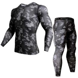 Thermal Ondergoed Rash Guard Kit MMA Compression Apparel Leggings Mannen Unionsuit Bodybuilding T-shirt Camouflage Tracksuit Heren 211103