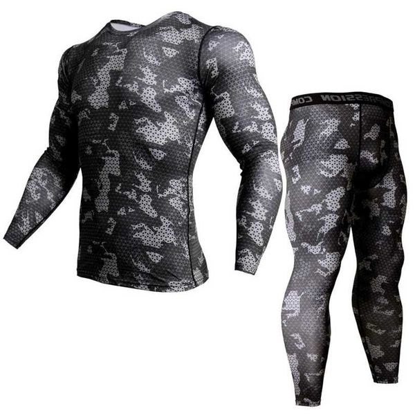 Sous-vêtements thermiques Rash Guard Kit MMA Compression Apparel Leggings Hommes Unionsuit Bodybuilding T-Shirt Camouflage Survêtement 211220