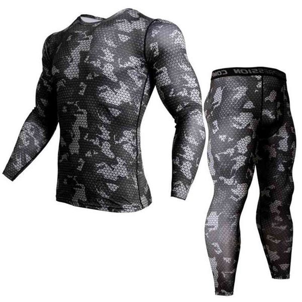 sous-vêtement thermique rash guard kit MMA Compression Apparel leggings hommes unionsuit Bodybuilding T-Shirt camouflage survêtement hommes 210806