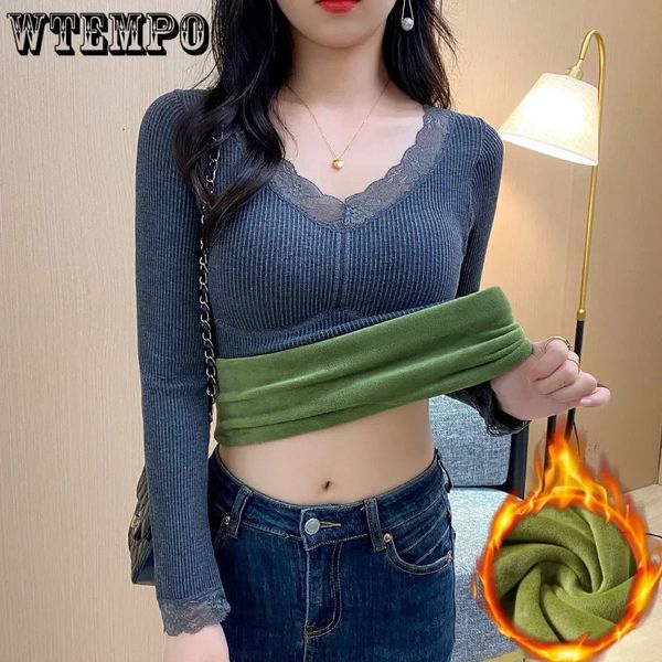 Ropa interior térmica mujeres sexy cuello en V de manga larga con cuello largo con pecho acolchado lana de lujo de peluche ropa térmica para al por mayor al por mayor 2312225