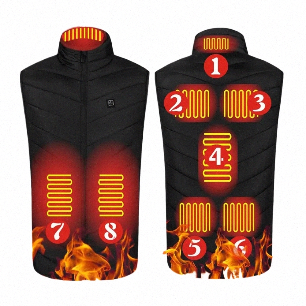 Thermisch warm vest 9 gebiedsverwarming USB Elektrisch verwarmingsvest Smart met ritsvak Heren Dames Sportkleding Verwarmde jas voor Cam k8MR #