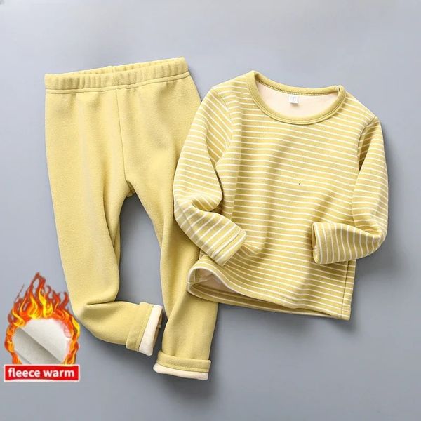 Vêtements thermiques pour enfants deux pièces nourrissons sous-vêtements pour enfants épais hiver polaire ensemble chaud confortable doux Homewear garçons filles pyjamas 240130