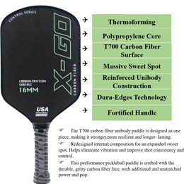 ThermoVormed Pickleball Paddle T700 Raw Carbon Wrijving Surface met High Grit Spin Usapa Compliant Power Sweet Spot Pro Paddle 240507