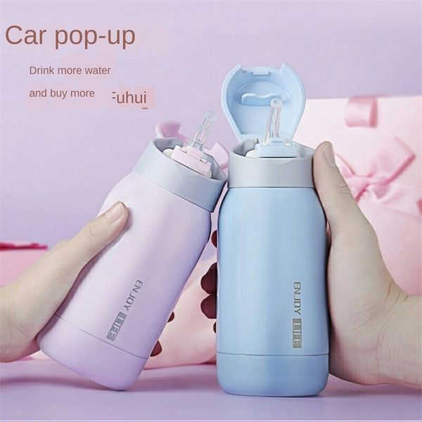 Tasse thermos avec pailles pour adultes, hommes, femmes, enfants, enfants comme les étudiants, version coréenne, tasse à eau de voiture de petite capacité 210809