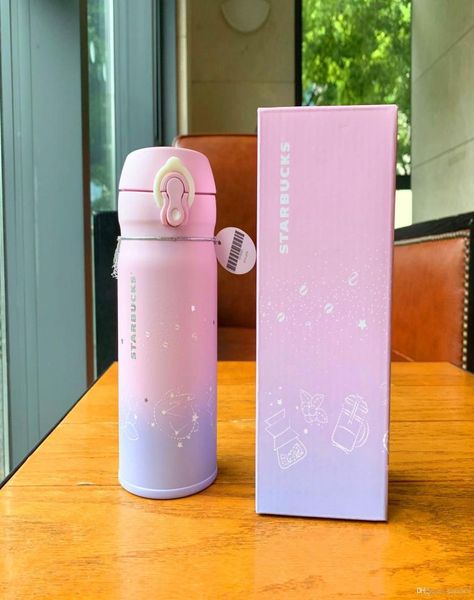 THERMOS Cielo estrellado Conejo Rosa degradado Taza de vacío de acero inoxidable exterior deporte blanco-verde Vaso 355 ml para café 5841595