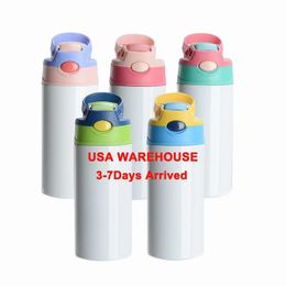 Thermoses 25Pack VS Warehouse Bulk 12oz Straight Sublimation Kids Flip Top Tumblers waterfles 230210