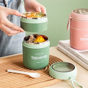 Thermosflessen 304 RVS Lunchbox Drinkbeker Met Lepel Voedsel Thermische Pot Geïsoleerde Soep Thermos Containers Thermische lunchbox 230718