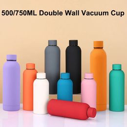 Thermos 500750ML petite bouche Thermos tasse extérieure en acier inoxydable bouteille en caoutchouc peinture sport bouilloire épaissie Double eau 231205