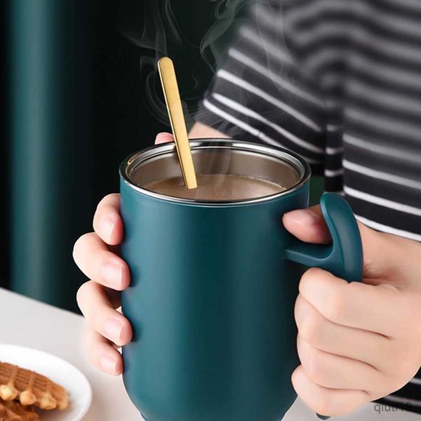 Thermoses Tasse à café Thermos de 500ml, tasse en acier inoxydable avec couvercle et poignée, tasses à café et à lait amovibles, tasse à thé mate pour l'école et le bureau, cadeau