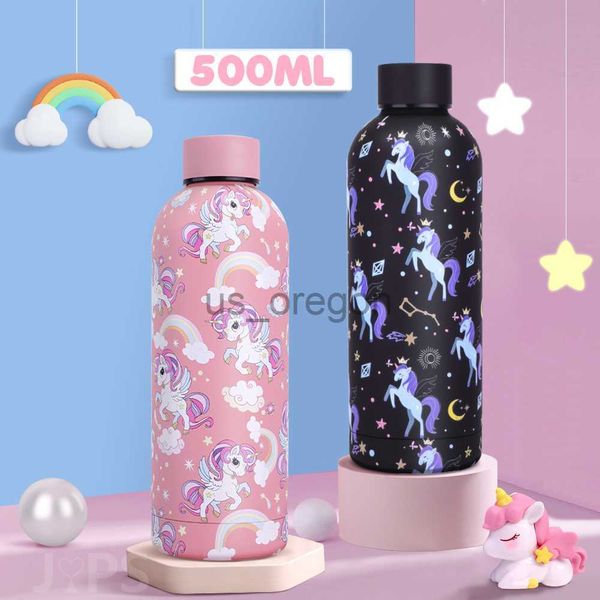 Thermoses 500 ml Unicornio Thermos Botella de agua para niñas Niños Taza de acero inoxidable Botellas de agua de aislamiento para la escuela Drinkware x0904