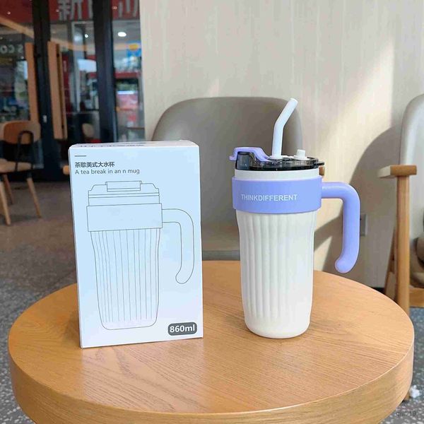 Termos Taza con asa de 860 ml Taza con aislamiento de acero inoxidable 316 Taza para helado Taza con pajita térmica Botella de agua Tazas Botella con aislamiento al vacío