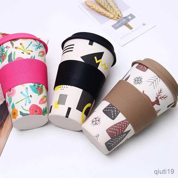 Termos marca resistente al calor taza de fibra de bambú tazas de café con tapa de silicona taza de té leche oso botella de agua 400ML