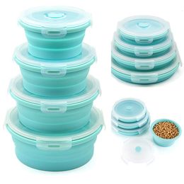 Thermosflessen Ronde Siliconen Vouwen Lunchbox Set Magnetron Voedsel Container Bento voor Picknick Camping Outdoor Fruitsalade Opbergdozen 230725