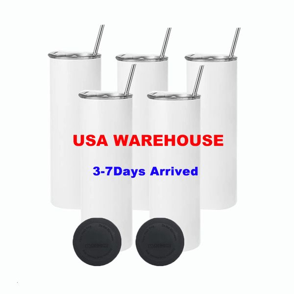 Thermoses USA warehouse 20oz 25pack Acero inoxidable Straight skinny sublimation blanks Tumbler granel al por mayor Con paja y fondo de goma 221207