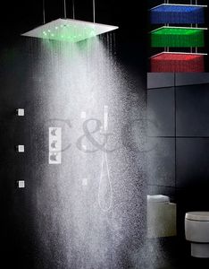 Ensemble de robinet de douche thermostatique de salle de bains 20 pouces à deux fonctions d'atomisation et de pluie Pommeau de douche à LED et jet de massage 009-20WL-F