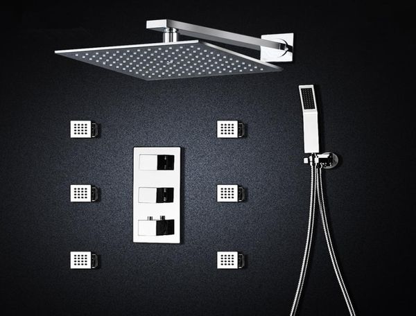 Robinets de douche thermostatiques pour salle de bain, 10 pouces, mitigeur, pomme de douche murale, 6 Jets de Massage, ensemble de douche à pulvérisation corporelle Spa 5209341