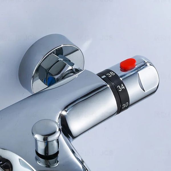 Bouchon de bain thermostatique Mixer Salle de bain Modern Chrome Mur mural monte à manche de douche à manche