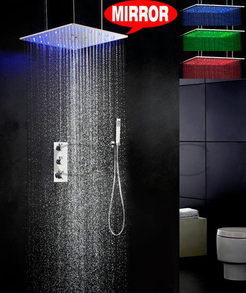 Ensemble de robinet de douche de bain thermostatique pour salle de bain monté au plafond deux fonctions Swash et pluie 3 couleurs LED pommeau de douche 007-20QMIL-F