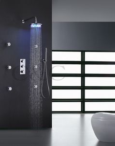 Thermostatische badkamer doucheset 8 inch chroom LED 7 kleuren douchekop 6 stuks Spa Body Massage Spray Jets Inclusief I007-8RC-2Y