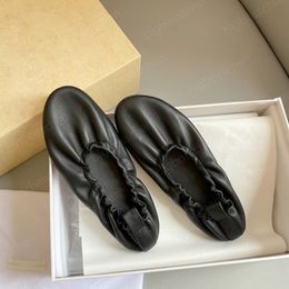 therow Flat Mocassins Designer Ballerines Chaussures de bateau confortables pour femmes Chaussures décontractées en peau de mouton noir bout rond chaussures habillées Danse Mary Jane chaussures avec boîte