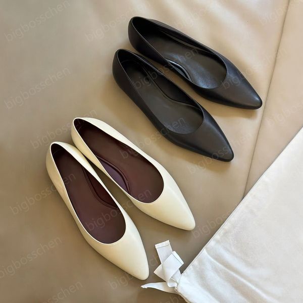 la ligne chaussures designer femmes chaussures habillées sandales pointues plates chaussures de mariage de bureau chaussures de sport mocassins en peau d'agneau noir blanc avec boîte