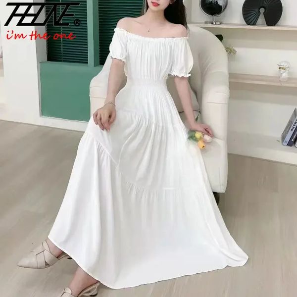 Thhhone Femmes Dress White Cotton Co dans le style coréen Floral Vestidos Vintage Vestidos Robe Maxi Long-Off Bohemian Beach Robes de plage 240424