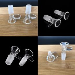 Bol en verre épais de 14mm 18mm pour Bong clair toboggan fumant herbe tabac sec brûleur à huile bols 2 types avec poignée de tige ronde Dab Rig Bongs accessoires