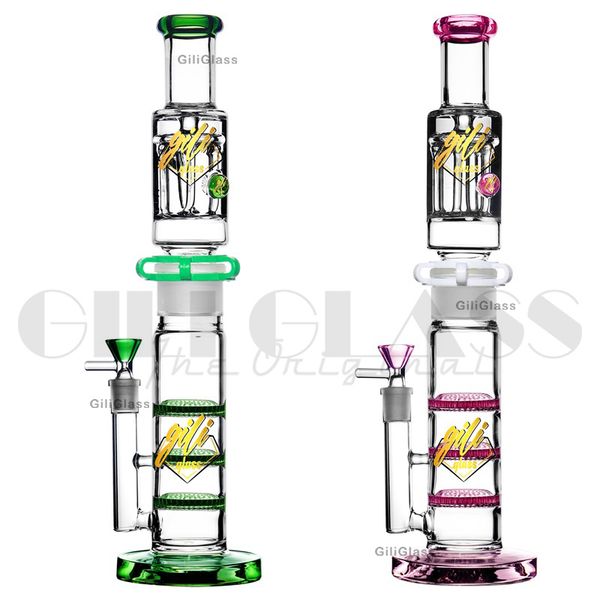 Glycerin Freezable Coil narguilés Verre Droit Bong Tube pipe à eau triple nid d'abeille perc capiteux tuyaux en verre dab rig Accessoires pour fumeurs avec clou en quartz