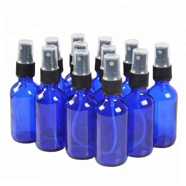 Botellas de spray de vidrio ámbar azul cobalto grueso de 50 ml para aceites esenciales - con pulverizadores de niebla fina negra