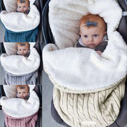 Épais bébé lange d'emmaillotage tricot enveloppe sac de couchage nouveau-né bébé bandes chaudes intérieur bébé poussette sac de couchage