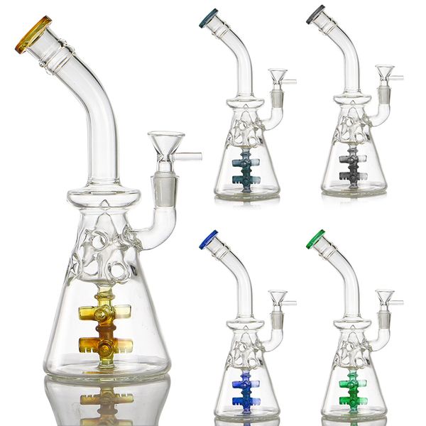 Bongs à bécher épais, conduite d'eau en verre, barboteurs, percolateur, plates-formes de narguilé, recycleur, plate-forme pétrolière, collecteur de cendres avec bol commun de 14mm, vente en gros