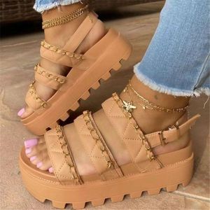 Dikke Bottom Back Strap Platform Ketting Leisure Gezellige Casual Vrouw Schoenen Gladiator Sandalen Big Size 35-43