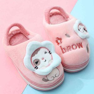 Dikke bodem pluizig katoen kinderen slippers herfst winter warm antislip jongens meisjes fuzzy slippers thuis indoor kinderschoenen 211119