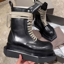 Bottes de créateur noires à fond épais pour hommes, bottes imperméables à lacets noires