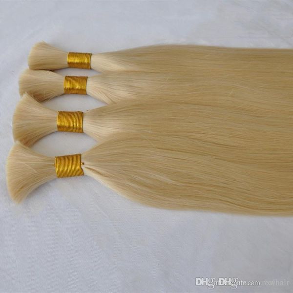 Lot de 3 mèches de cheveux humains lisses en soie à fond épais, sans trame, bruts et non transformés, pour tresser les cheveux, couleur Blonde 613 #