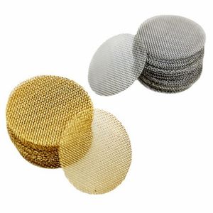 Épaisseur de fumée en laiton en acier inoxydable écrans durables en argent couleur or 7 modèles taille en métal maille à main cigarette tabac pipe 100pcs / lot accessoires fumeurs