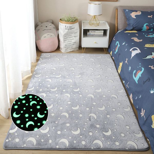 Tapis épais lumineux en peluche, dinosaure étoile lune, pour chambre d'enfant, tapis de sol moelleux, décoration de chevet de maison, tapis en velours