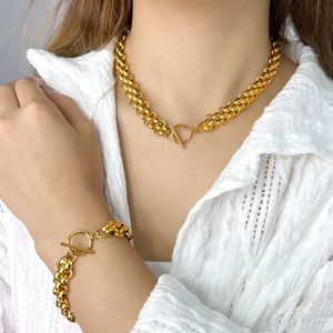 chaîne épaisse, collier personnalisé, bracelet polyvalent en acier titane Ensemble de bijoux de tempérament à la mode et exagéré, tendance et cool avec un design de boucle OT,