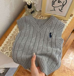 Pull épais pour enfants, gilet sans manches, col en v, haut tricoté, coupe de fil, pour garçons, 2-7T