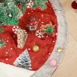 Jupe d'arbre de Noël épaisse rouge Couverture de pied d'arbre de Noël Snowflake Santa Claus Tapis de Noël imprimé Decorc de tapis de tapis