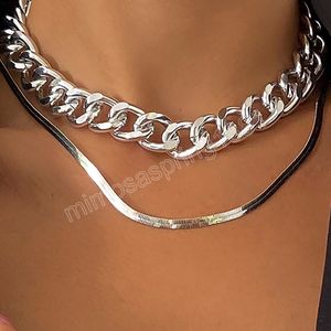 Collier clavicule épais pour femmes, mode Simple, métal doré, chaîne serpent plate, collier pull pour filles, bijoux
