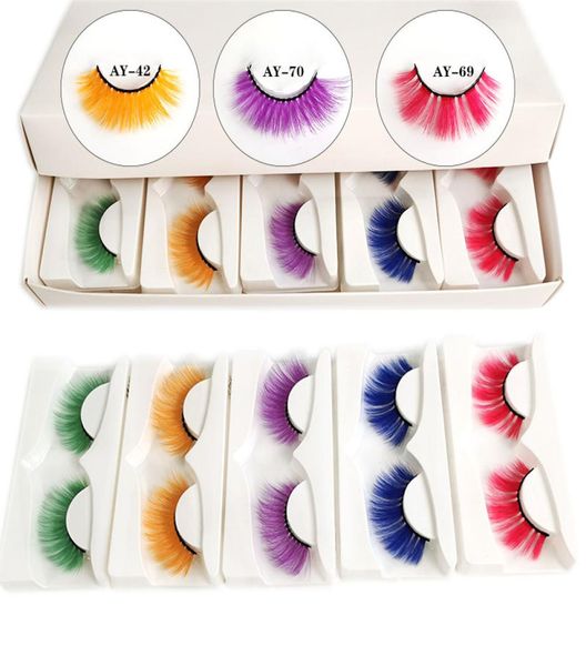 Couilles de couleur épaisse en faux vison 3D Couleurs dramatiques super longues couleurs fausses cils pour le maquillage de scène de cosplay d'Halloween 11312352512