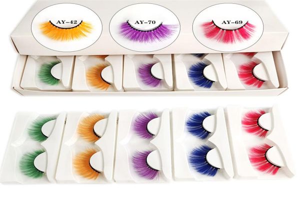 Féniches de faux vison de couleur épaisse 3D Couleurs dramatiques super longues Couleurs moelleuses Faux cils pour l'Halloween Cosplay Maquillage 11311145686