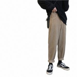 Dikke Corduroy Broek Mannen Fi Retro Casual Effen Kleur Rechte Broek Mannen Streetwear Kaki Zwarte Harembroek Heren Broek n1Ee #